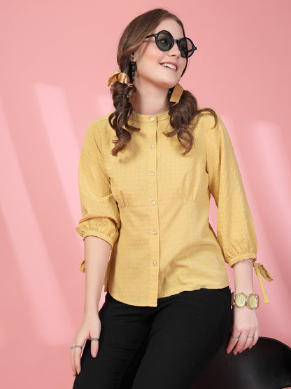 Women’s Mandarin Collar Self Design Casual Shirt
