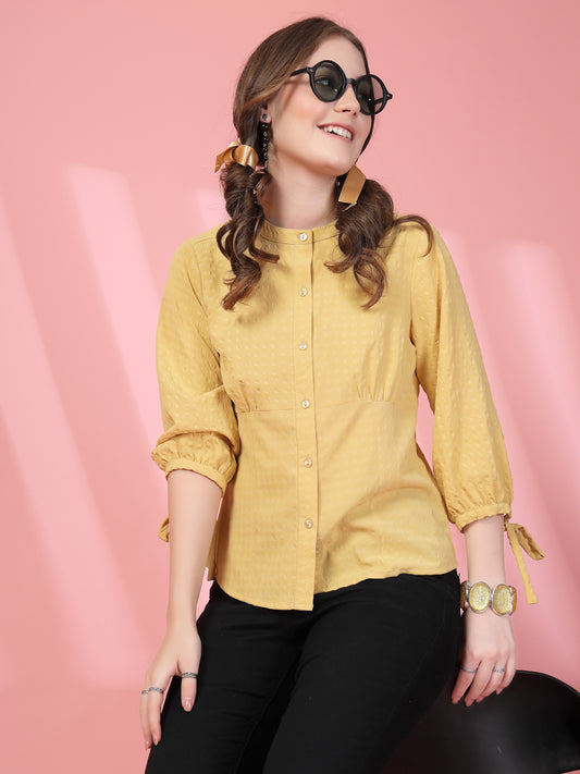 Women’s Mandarin Collar Self Design Casual Shirt