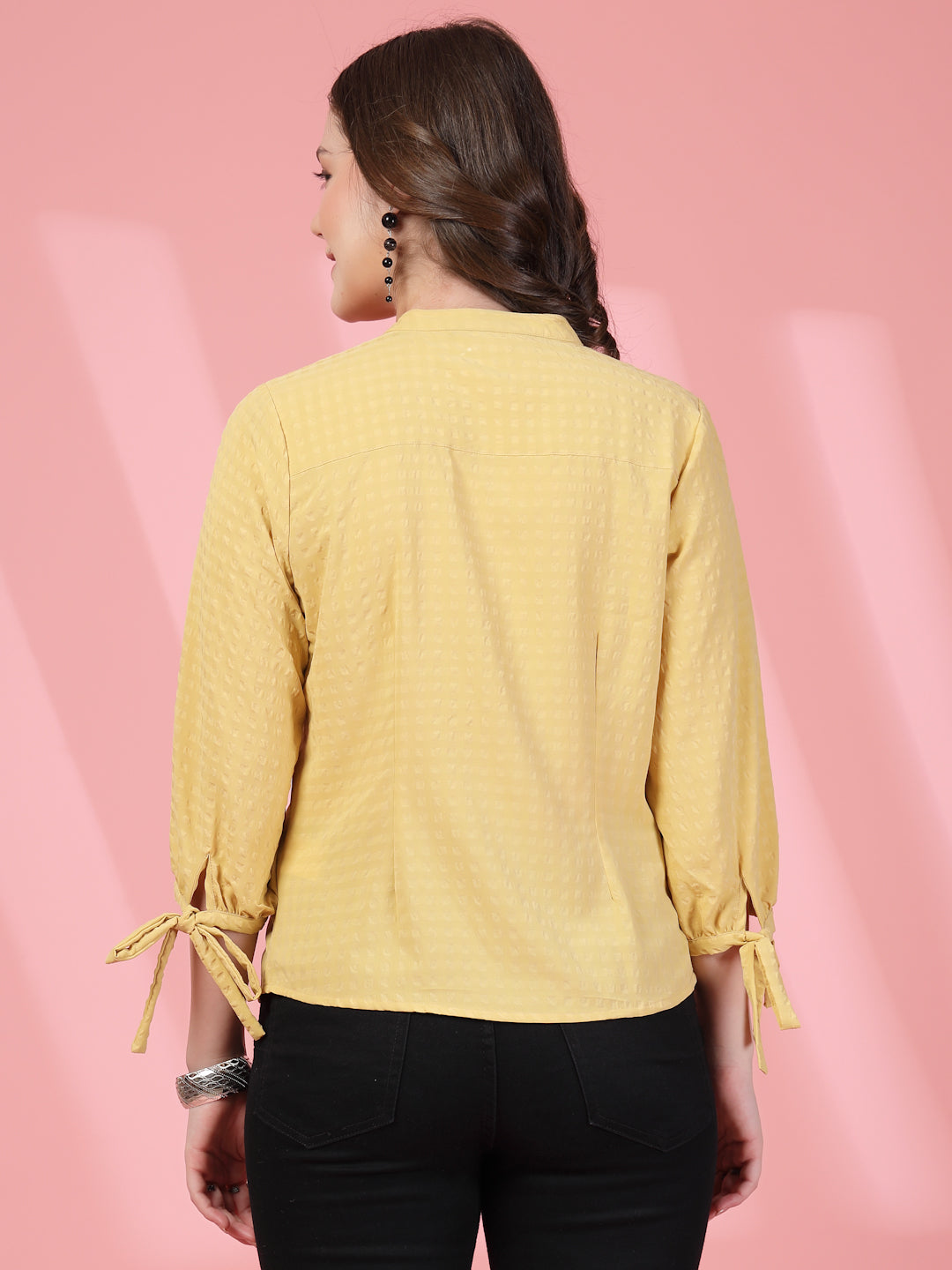 Women’s Mandarin Collar Self Design Casual Shirt
