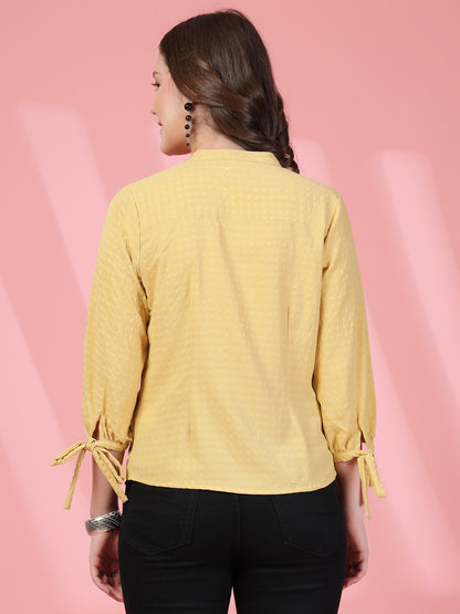 Women’s Mandarin Collar Self Design Casual Shirt