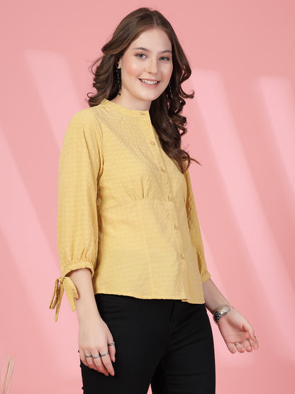 Women’s Mandarin Collar Self Design Casual Shirt