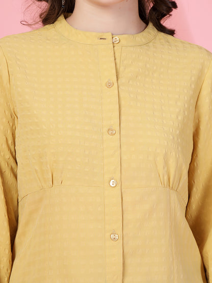 Women’s Mandarin Collar Self Design Casual Shirt