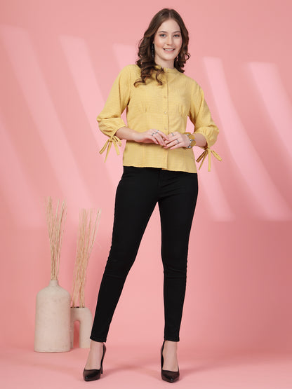 Women’s Mandarin Collar Self Design Casual Shirt