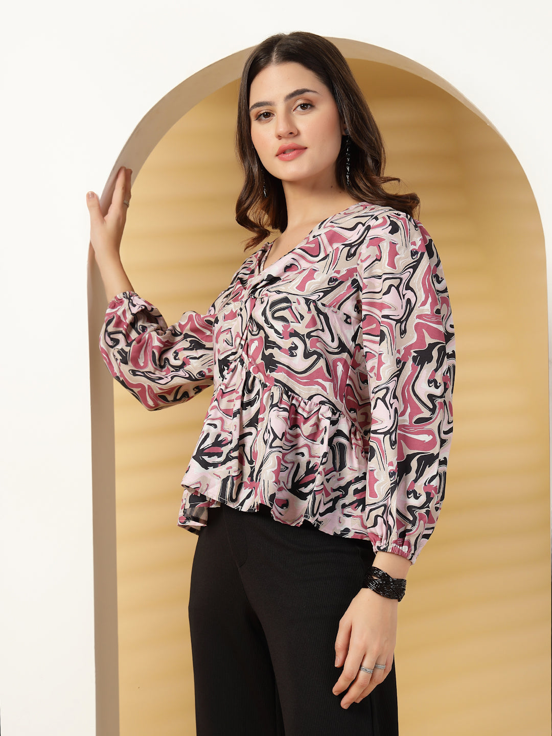Women’s Printed Bishop Sleeves Pure Cotton Empire Top