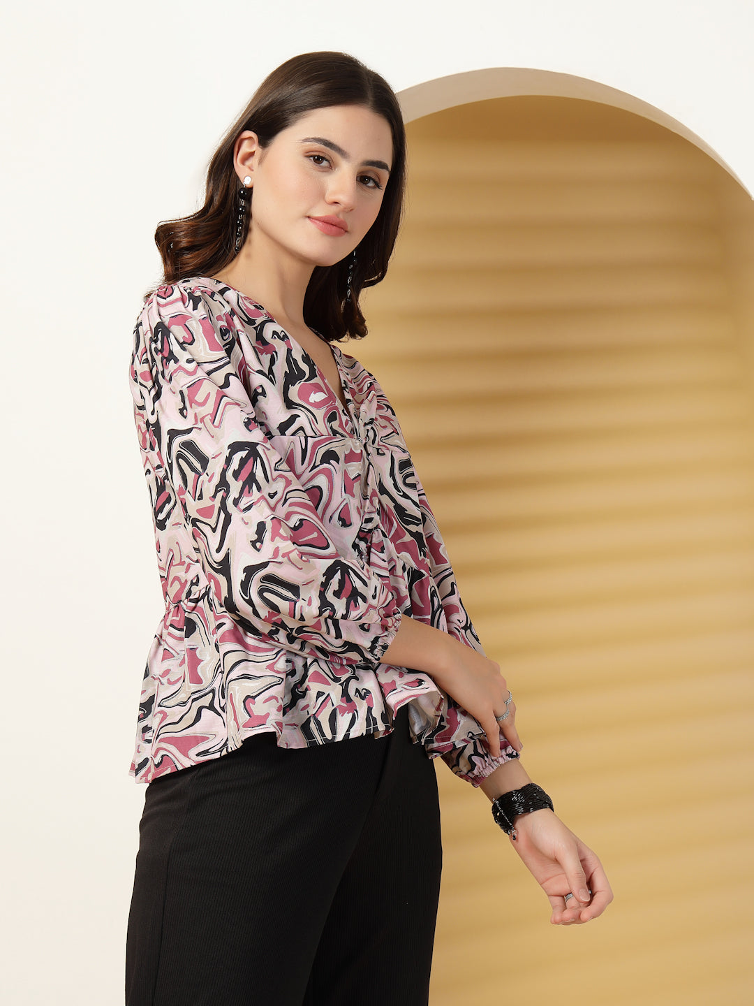 Women’s Printed Bishop Sleeves Pure Cotton Empire Top