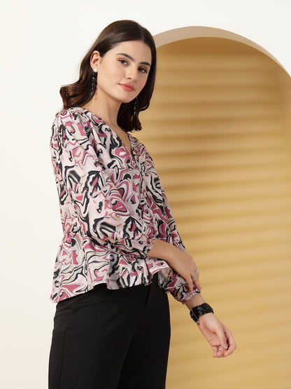 Women’s Printed Bishop Sleeves Pure Cotton Empire Top