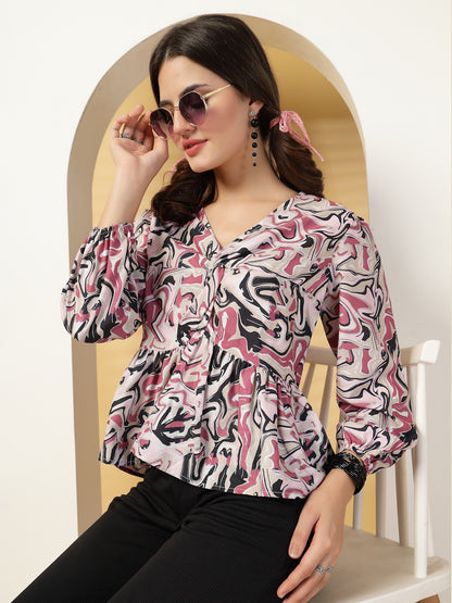 Women’s Printed Bishop Sleeves Pure Cotton Empire Top