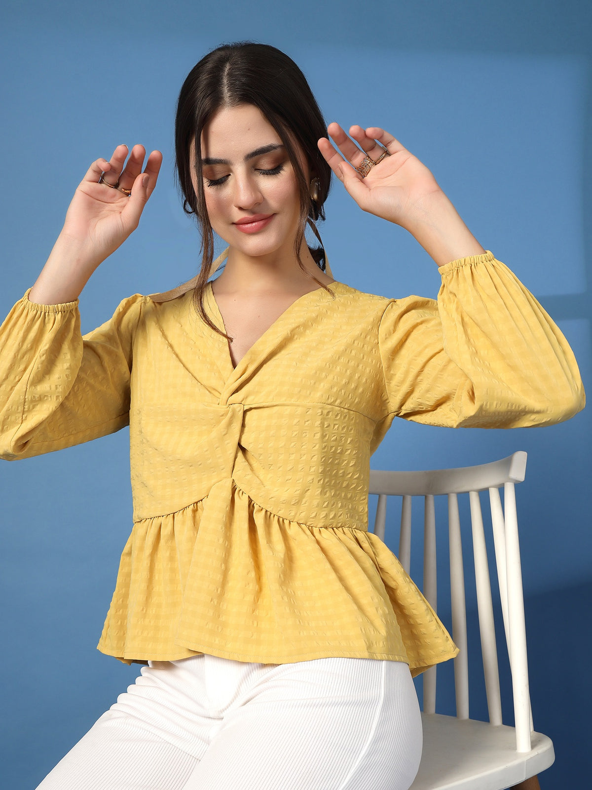 Women’s Puff Sleeves Self Design Top