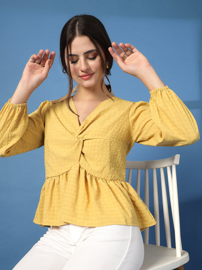Women’s Puff Sleeves Self Design Top