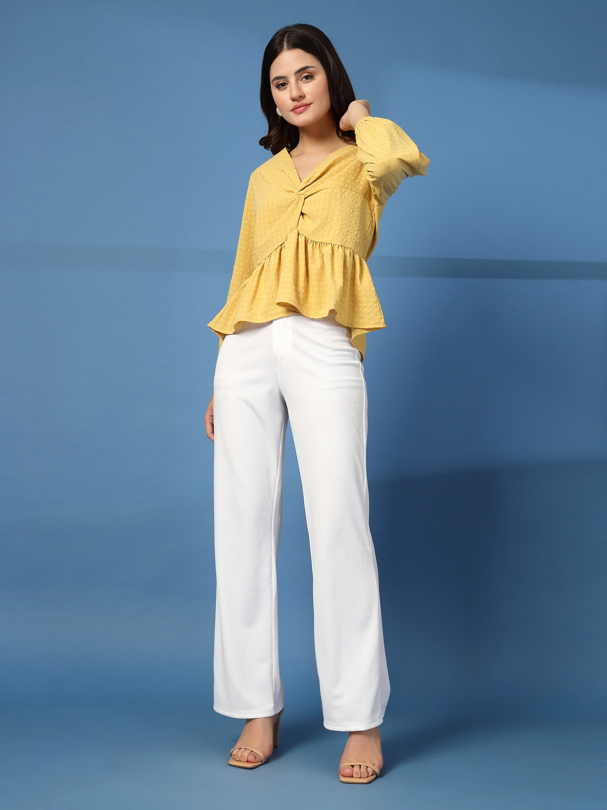 Women’s Puff Sleeves Self Design Top