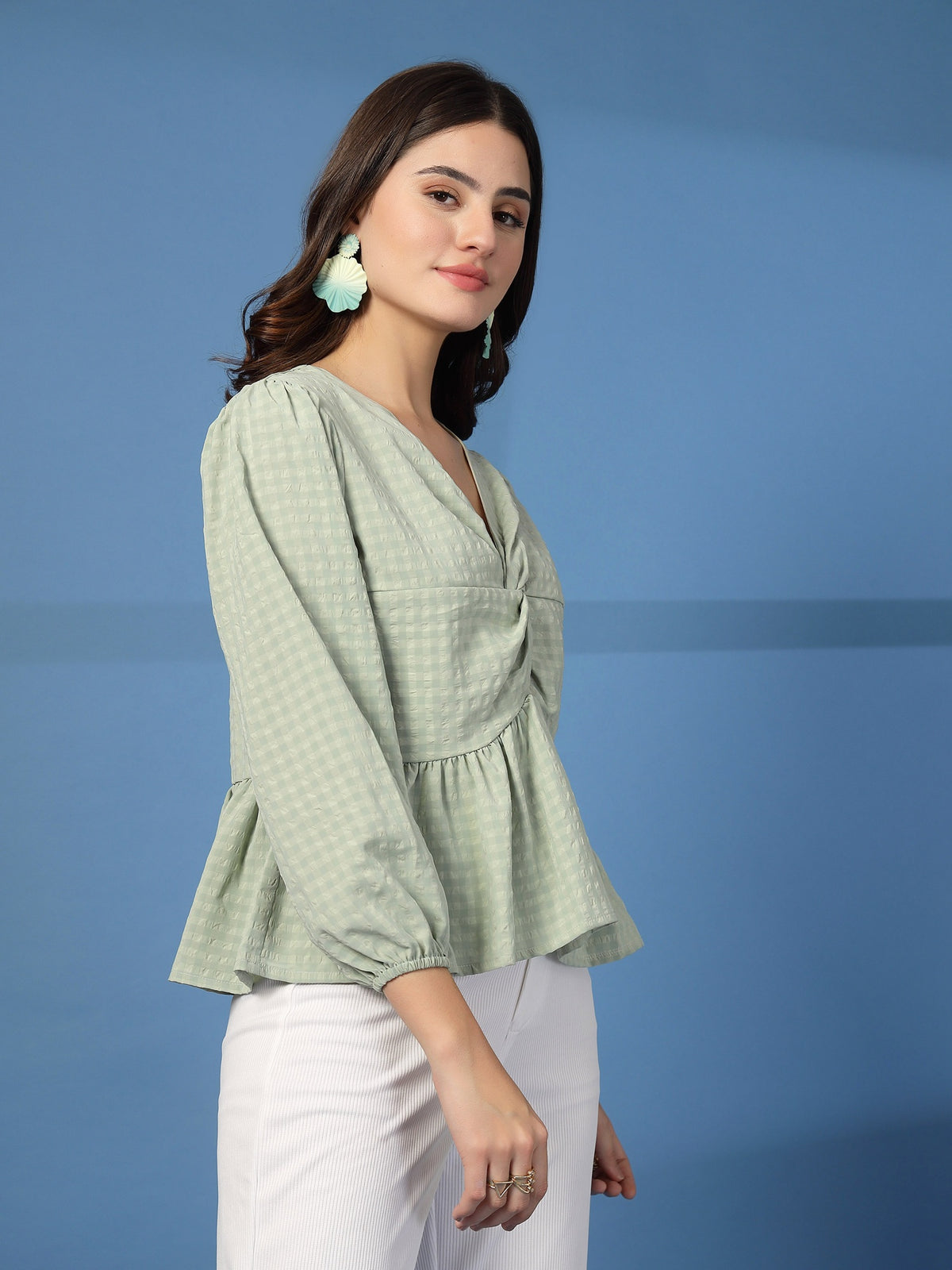 Women’s Puff Sleeves Peplum Top