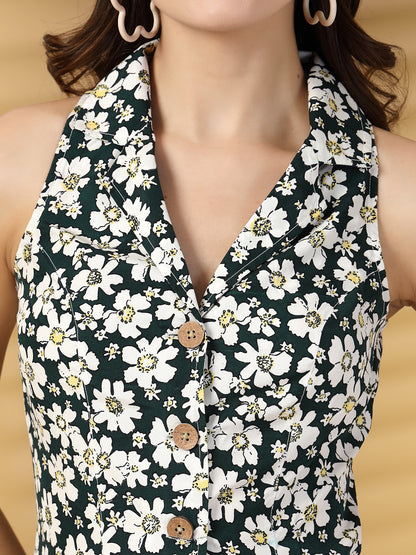 Women’s Floral Printed Crepe Shirt Above Knee Dress