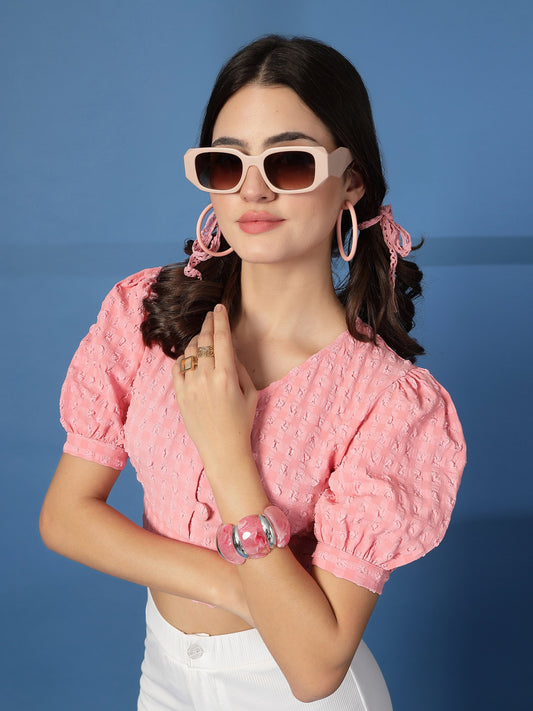 Women’s Puff Sleeve Shirt Style Crop Top
