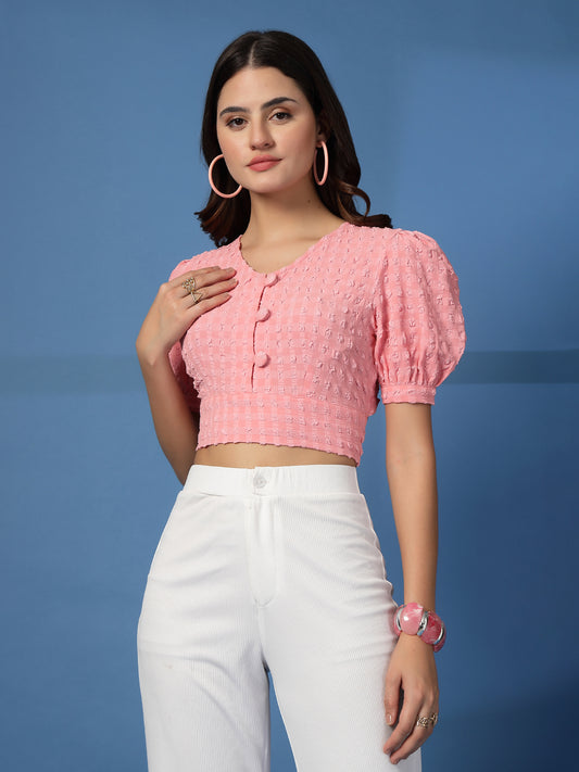Women’s Puff Sleeve Shirt Style Crop Top