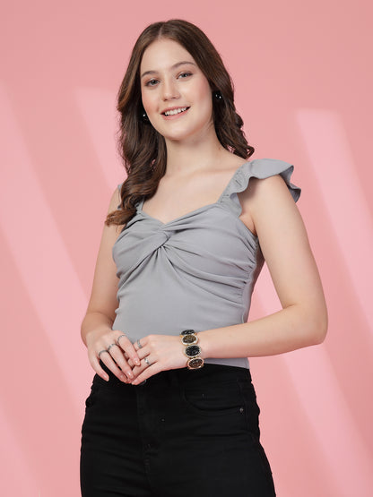 Women’s Sweetheart Neck Flutter Sleeve Crop Draped Top