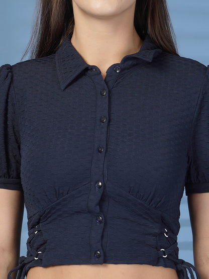 Women’s Puff Sleeve Cotton Shirt Style Crop Top