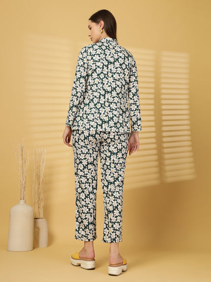 Women’s Floral Printed Comfort-Fit Pure Cotton Top & Trousers With Shrug