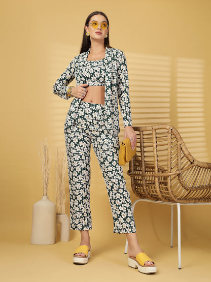 Women’s Floral Printed Comfort-Fit Pure Cotton Top & Trousers With Shrug