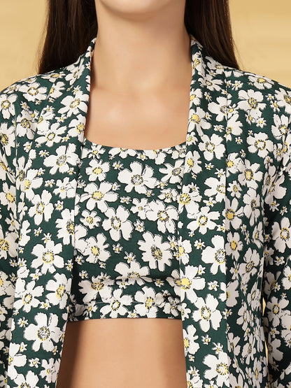 Women’s Floral Printed Comfort-Fit Pure Cotton Top & Trousers With Shrug
