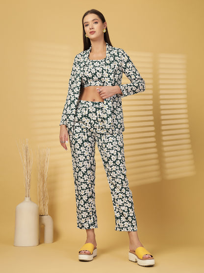 Women’s Floral Printed Comfort-Fit Pure Cotton Top & Trousers With Shrug