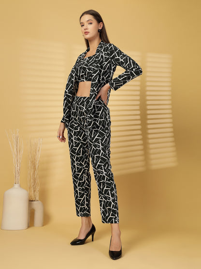 Women’s Geometric Printed Comfort-Fit Pure Cotton Top & Trousers With Shrug