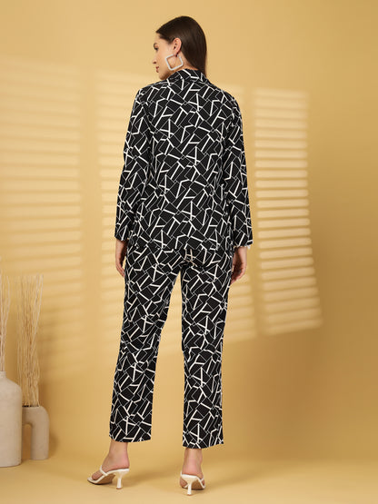 Women’s Geometric Printed Comfort-Fit Pure Cotton Top & Trousers With Shrug