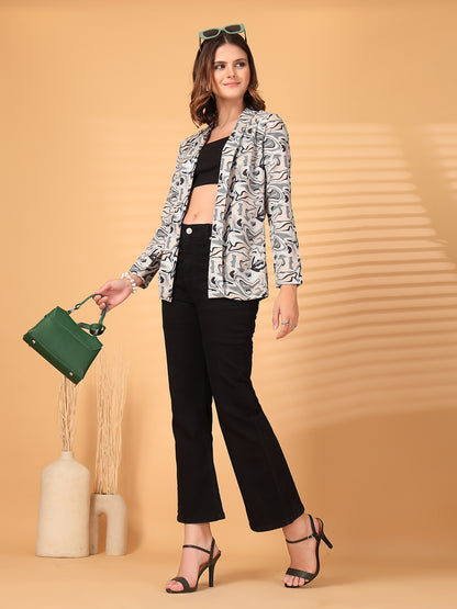 Women’s Printed Shawl Collar Pure Cotton Blazer