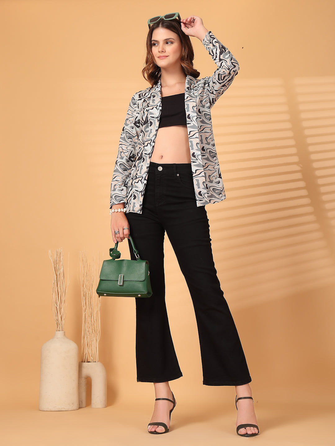 Women’s Printed Shawl Collar Pure Cotton Blazer