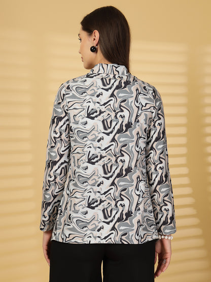 Women’s Printed Round Neck Top With Jacket
