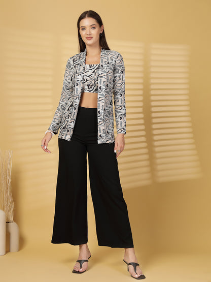 Women’s Printed Round Neck Top With Jacket