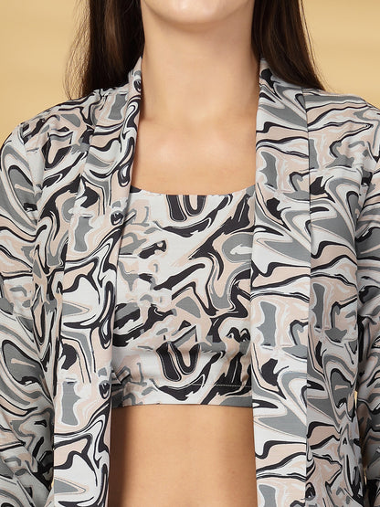 Women’s Printed Round Neck Top With Jacket