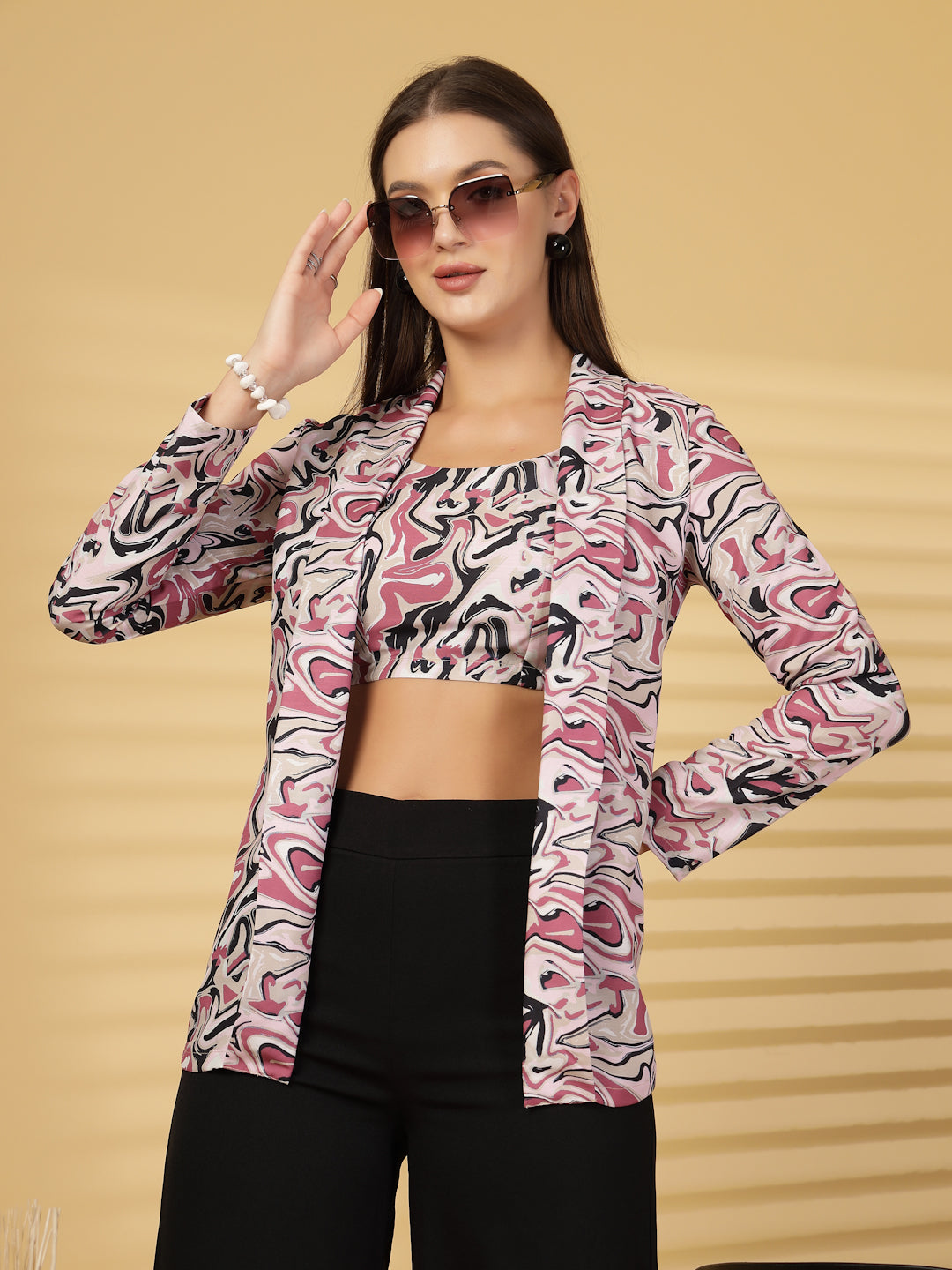 Women’s Printed Pure Cotton Crop Top With Blazer