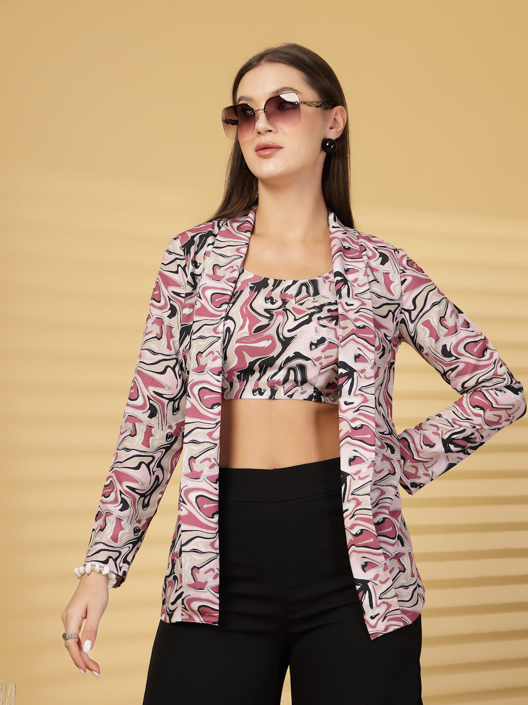 Women’s Printed Pure Cotton Crop Top With Blazer