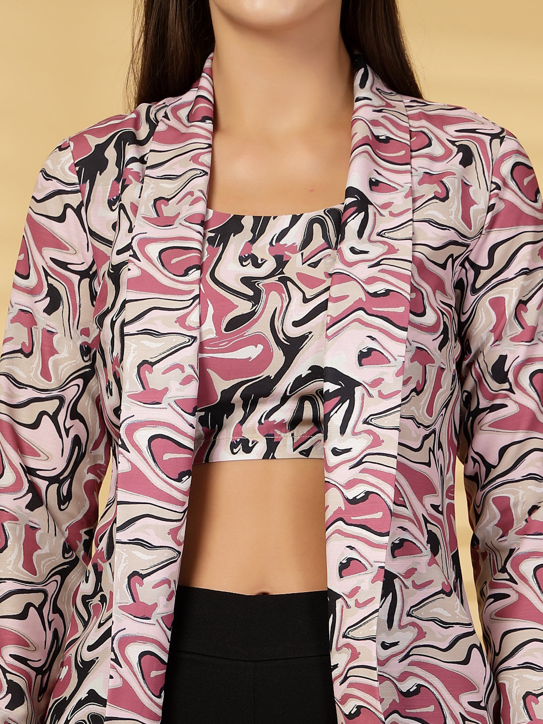 Women’s Printed Pure Cotton Crop Top With Blazer