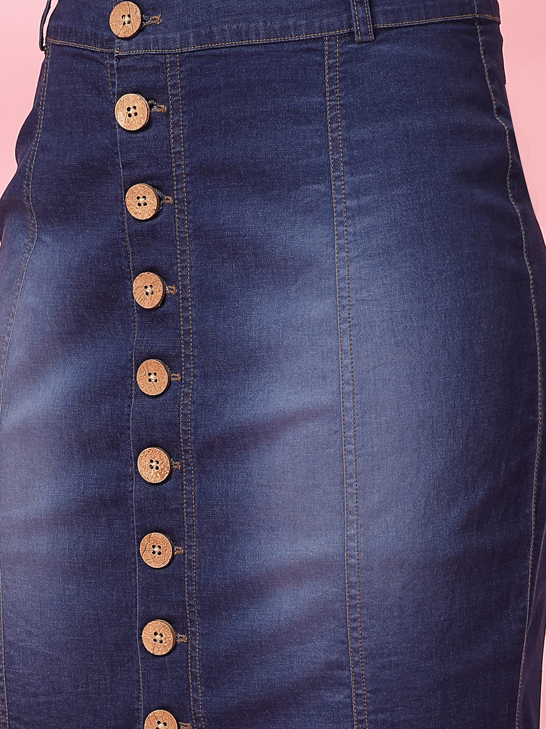 Women’s Denim Blend Frayed Denim Midi Pencil Skirt