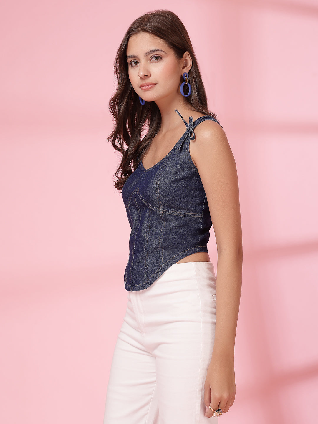 Women’s Sweetheart Neck Cotton Denim Top