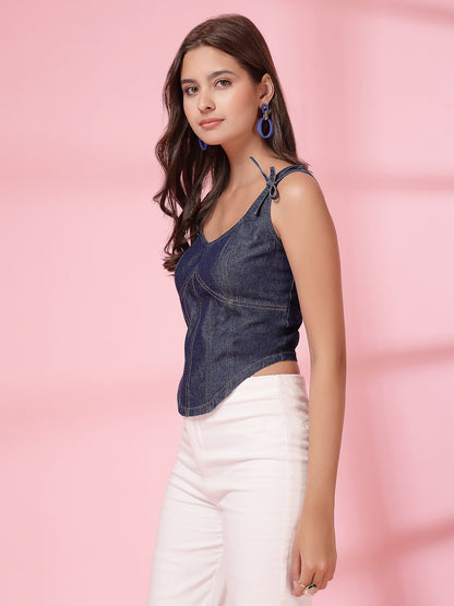 Women’s Sweetheart Neck Cotton Denim Top
