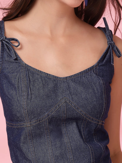 Women’s Sweetheart Neck Cotton Denim Top