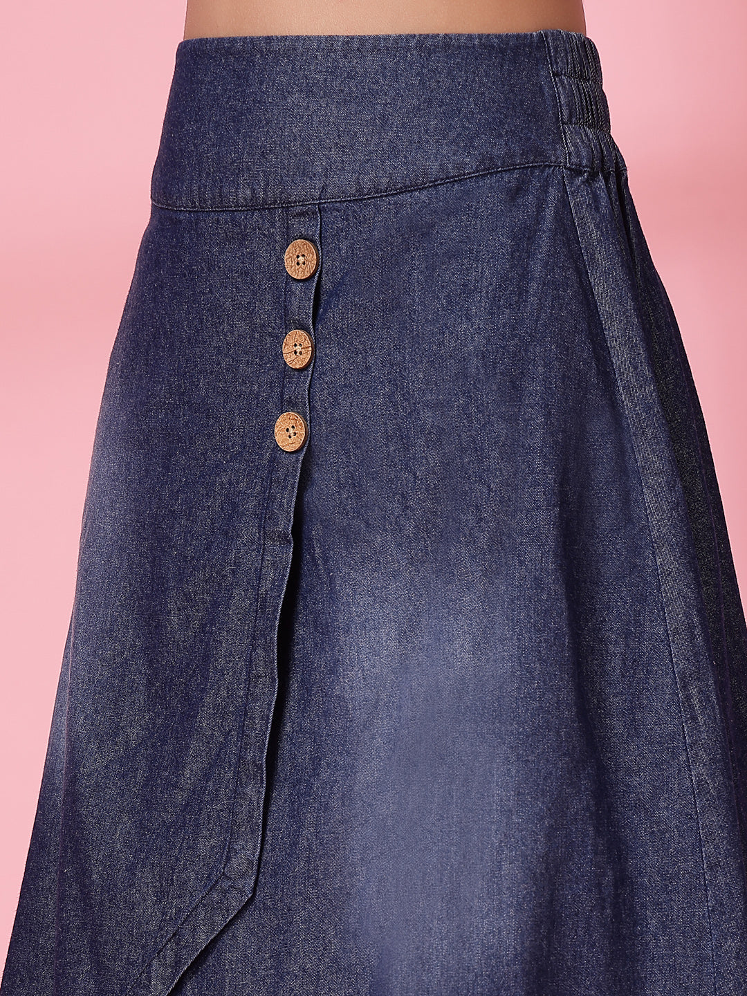 Women’s Denim Blend Front Slit Midi A-Line Skirt