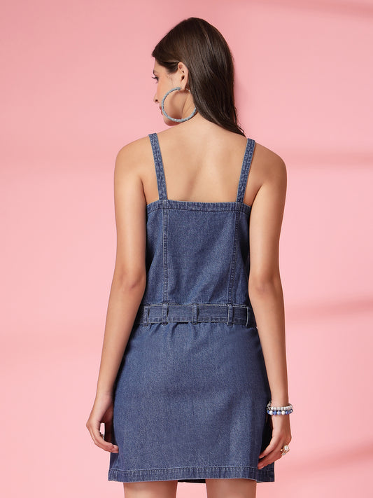 Women’s Shoulder Straps Sleeveless Above Knee Denim A-Line Casual Dress