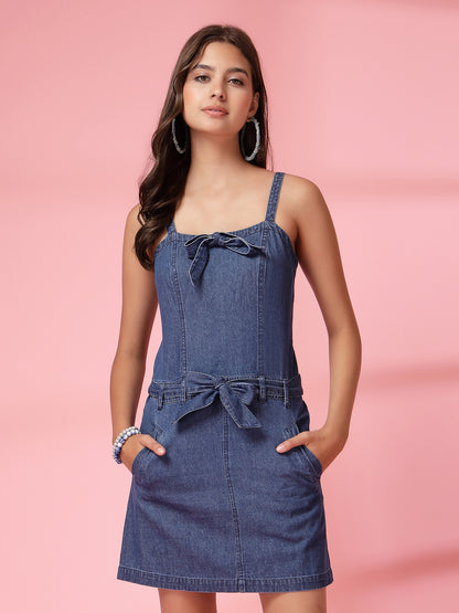 Women’s Shoulder Straps Sleeveless Above Knee Denim A-Line Casual Dress