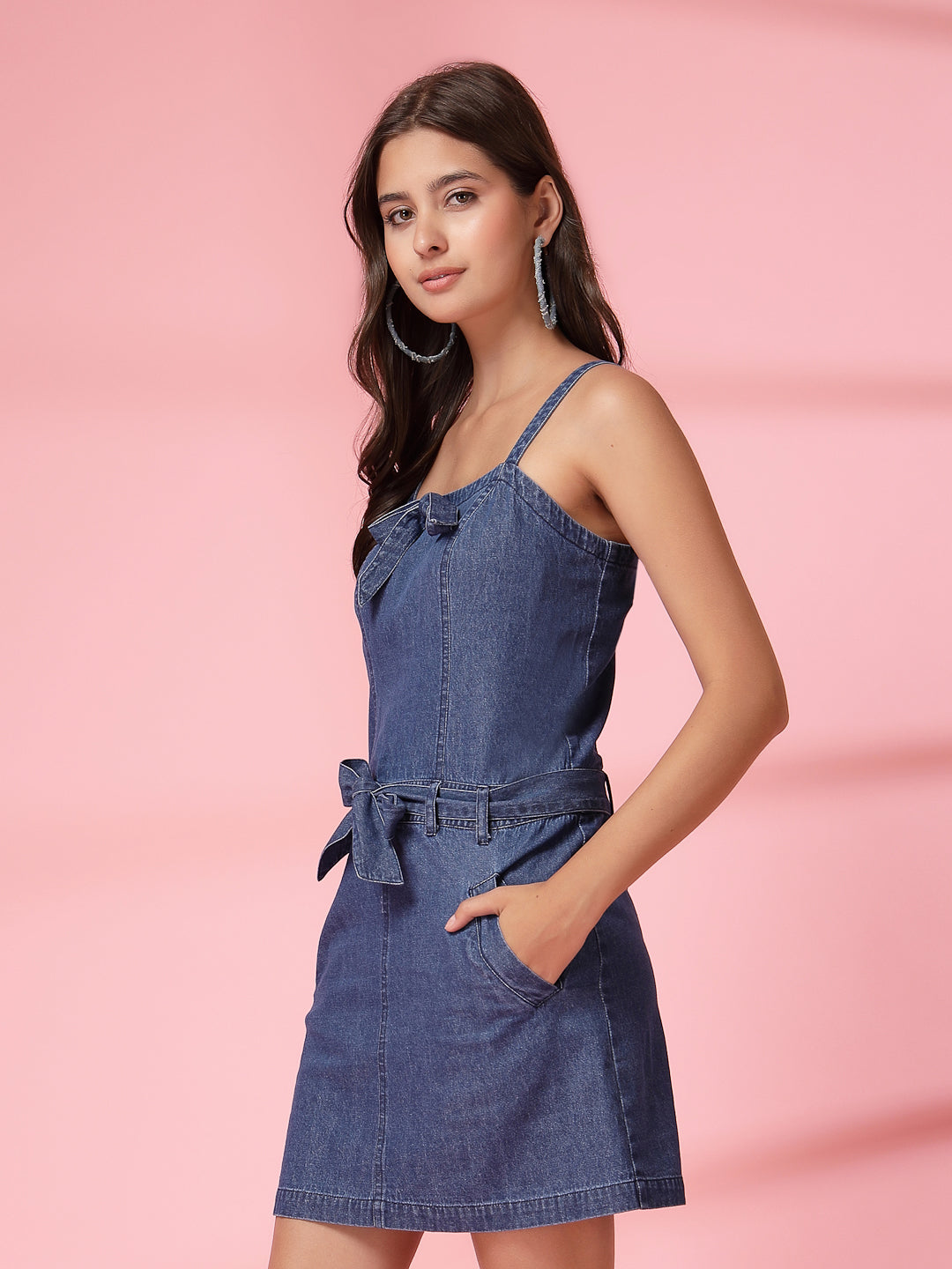 Women’s Shoulder Straps Sleeveless Above Knee Denim A-Line Casual Dress
