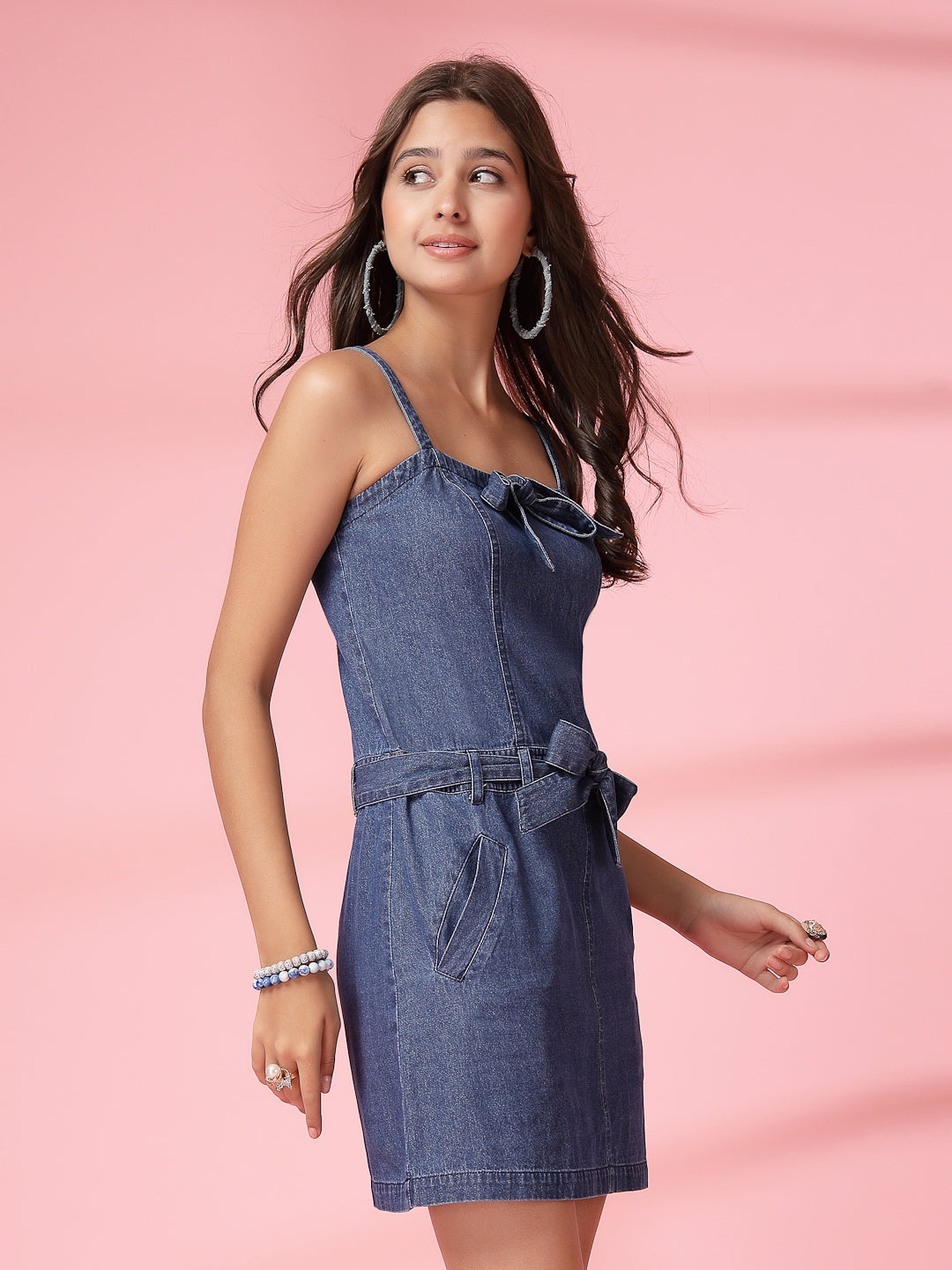 Women’s Shoulder Straps Sleeveless Above Knee Denim A-Line Casual Dress