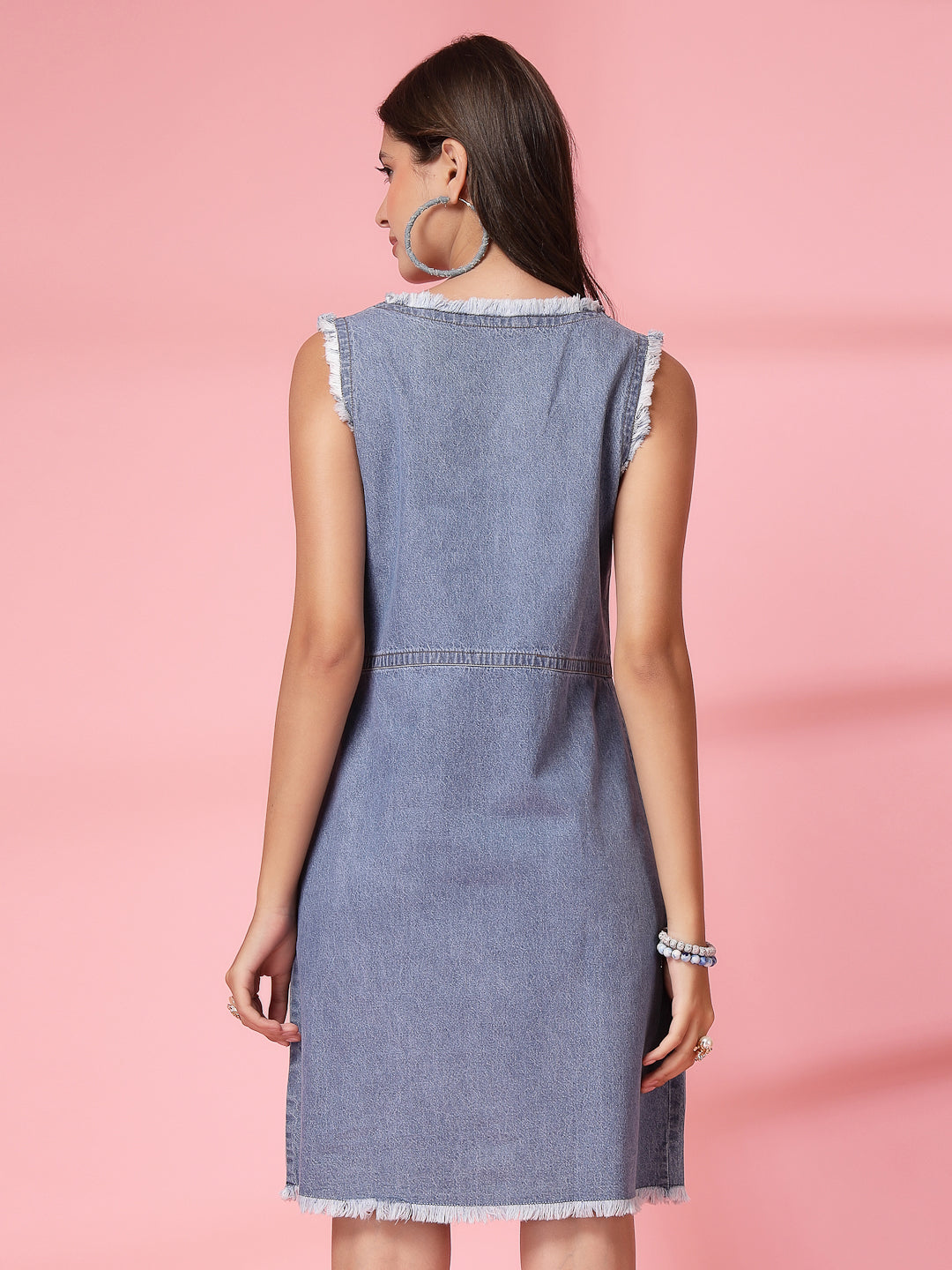 Women’s Fringed Denim A-Line Dress