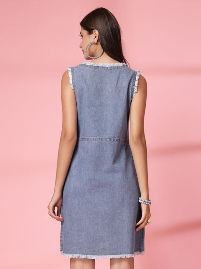 Women’s Fringed Denim A-Line Dress