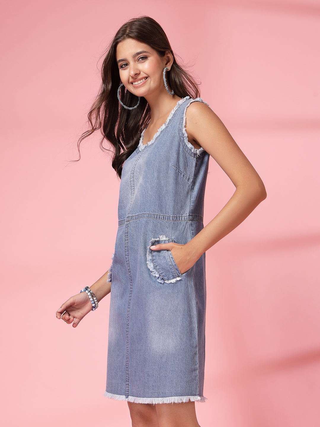 Women’s Fringed Denim A-Line Dress