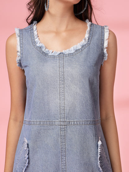 Women’s Fringed Denim A-Line Dress