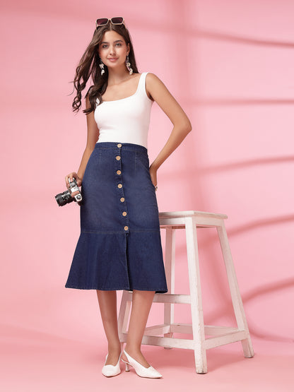 Women’s Denim Blend Midi Trumpet Skirt