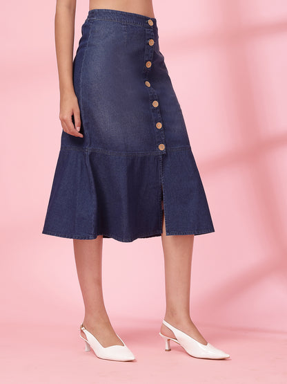 Women’s Denim Blend Midi Trumpet Skirt
