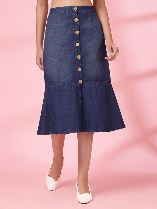 Women’s Denim Blend Midi Trumpet Skirt